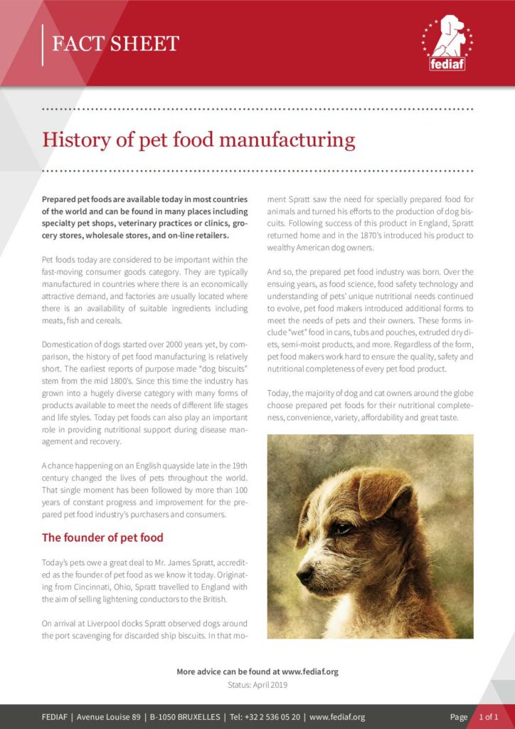 History of pet food manufacturing cover