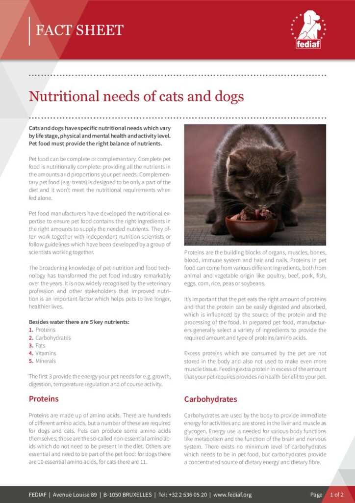 Nutritional needs of cats and dogs cover